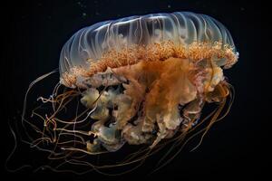 Medusa galleggiante sotto acqua nel il mare, vicino su. natura nel oceano. creato con generativo ai foto