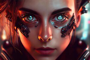High Tech ritratto di un' futuristico femmina viso, generativo ai foto