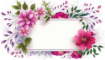 generativo ai, acquerello telaio con primavera Viva magenta fiori, mano disegnato arte stile con posto per testo. saluto, compleanno e altro vacanza, nozze invito concetto foto