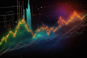 generativo ai, azione mercato grafico linee, finanziario grafico su tecnologia astratto sfondo rappresentare finanziario crisi, finanziario fusione. tecnologia concetto, commercio mercato concetto. foto