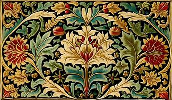 generativo ai, floreale colorato islamico Arabo modello. William morris ispirato naturale impianti e fiori sfondo, Vintage ▾ illustrazione. fogliame ornamento. foto