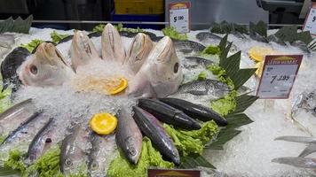 molte di fresco pesce nel il supermercato foto