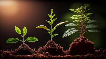 piantare albero infografica. Evoluzione concetto. germoglio, pianta, albero in crescita agricoltura icone con generativo ai foto