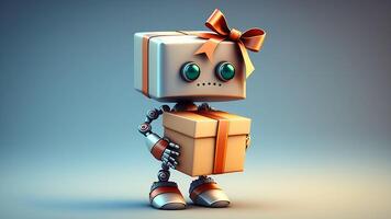 moderno robot hold regalo scatola, generativo ai foto