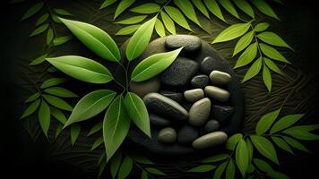 naturale terme illustrazione design con bambù verde le foglie e zen pietre. generativo ai. foto