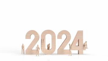 il legna 2024 numero e attività commerciale uomo su bianca sfondo 3d interpretazione foto