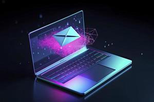 invio e ricevente e-mail attraverso moderno il computer portatile. 3d vettore illustrazione foto