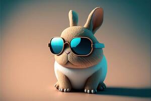 ai generato minuscolo kawaii coniglio indossa occhiali da sole cartone animato stile. carino poco coniglietto indossare occhiali da sole su arancia tema. foto