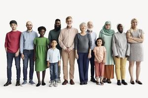 socialmente diverso multiculturale e multirazziale persone su un isolato bianca sfondo foto