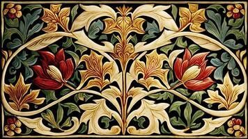 generativo ai, floreale colorato islamico Arabo modello. William morris ispirato naturale impianti e fiori sfondo, Vintage ▾ illustrazione. fogliame ornamento. foto