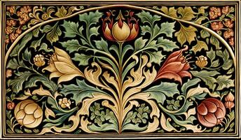 generativo ai, floreale colorato islamico Arabo modello. William morris ispirato naturale impianti e fiori sfondo, Vintage ▾ illustrazione. fogliame ornamento. foto