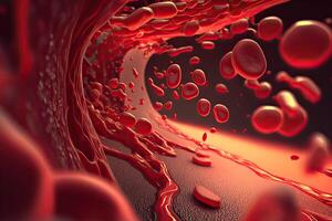 macro tiro di rosso sangue cellule nel arteria. creato con generativo ai foto