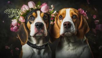 Due cani nel amore San Valentino giorno, generativo ai foto