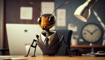 formica nel completo da uomo attività commerciale Lavorando nel ufficio, generativo ai foto