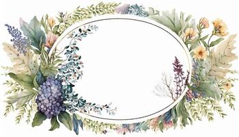 generativo ai, acquerello telaio con primavera fiori, mano disegnato arte stile con posto per testo. saluto, compleanno e altro vacanza, nozze invito concetto foto