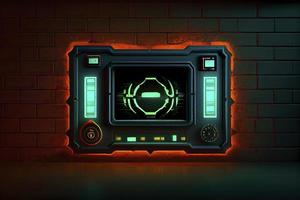 astratto sfondo di sci fi hud ui neon telaio su mattone parete foto