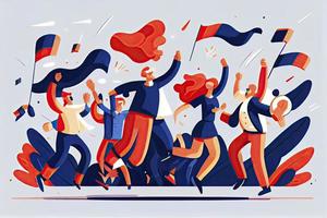 contento persone salto festeggiare vittoria. piatto cartone animato personaggi illustrazione foto