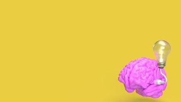 il rosa cervello e leggero lampadina su giallo sfondo per creativo o idea concetto 3d interpretazione foto