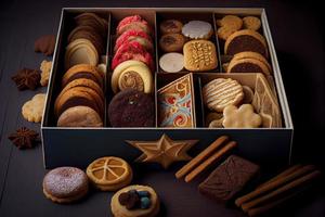 assortito Natale biscotti nel un' scatola foto