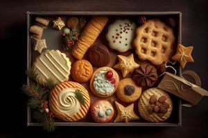 assortito Natale biscotti nel un' scatola foto