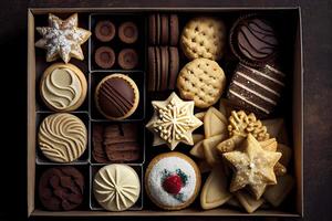 assortito Natale biscotti nel un' scatola foto