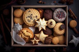 assortito Natale biscotti nel un' scatola foto