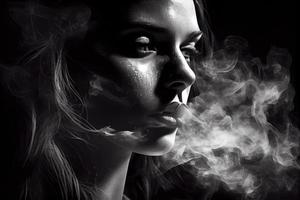 donna fumare, vicino su su Fumo e bocca foto