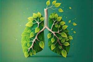 ai generato astratto concetto di salutare polmoni. fresco verde polmoni pieno di le foglie. pulito polmoni senza polmone inquinamento. foto