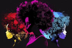 nero storia mese per moderno volte illustrazione con dipingere colore nero donne con afro capelli silhouette foto