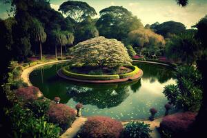 bellissimo giardino o botanico parco. ai generato foto