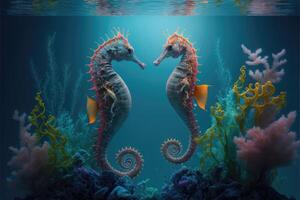 il incantevole mondo di cavallucci marini. ai generato foto