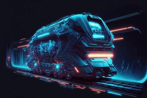 ai generato futuro treno informatica tecnologia blu sfondo. foto