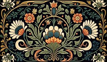 generativo ai, floreale colorato modello. William morris ispirato naturale impianti e fiori sfondo, Vintage ▾ illustrazione. popolare stile foto