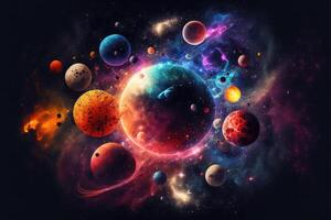 ai generato infinito universo con luminosa oggetti e colorato stelle astratto sfondo. foto