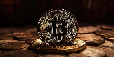 crypto moneta d'oro bitcoin sfondo, finanziario investimento concetto. generativo ai foto