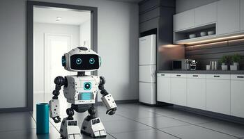 il futuro è Qui con il inteligente casa robot, un' robotica assistente quello è trasformando il modo noi vivere nostro quotidiano vite, fornire un automatizzato e senza sforzo approccio per lavori di casa. generativo ai foto