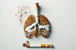 mondo no tabacco giorno sfondo, no fumo concetto con cranio e sigaretta. generativo ai foto