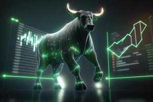 Toro rialzista divergenza nel azione mercato e crypto moneta con verde grafico sfondo. creato generativo ai foto