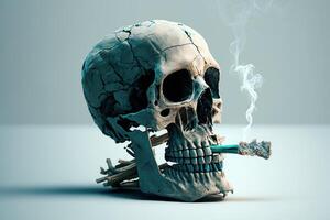 mondo no tabacco giorno sfondo, no fumo concetto con cranio e sigaretta. generativo ai foto