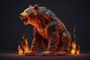 fuoco scultura di un' orso, ribassista nel azione mercato e crypto moneta. generativo ai foto