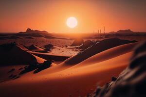 un' radicale deserto paesaggio con torreggiante sabbia duna. ai generato foto