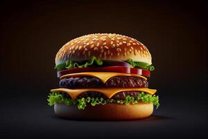 Hamburger su nero sfondo. realistico 3d illustrazione. generativo ai foto