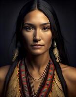 bellissimo nativo americano donna, creato con generativo ai foto