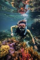 boccaglio immersione a tropicale corallo scogliera, creato con generativo ai foto