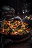 tradizionale spagnolo paella con frutti di mare e pollo foto
