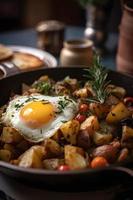 tradizionale americano hash con fritte uova. foto