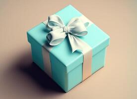 ai generato blu regalo scatola con blu nastro su pastello tono sfondo foto