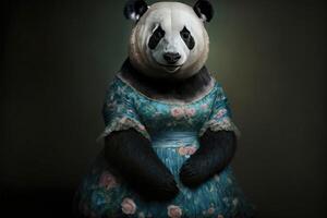 ritratto di panda nel un' vittoriano vestire. ai generato foto