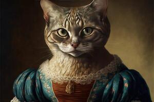 ritratto di gatto nel un' vittoriano vestire. ai generato foto
