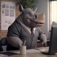 rinoceronte uomo d'affari illustrazione ai generato foto